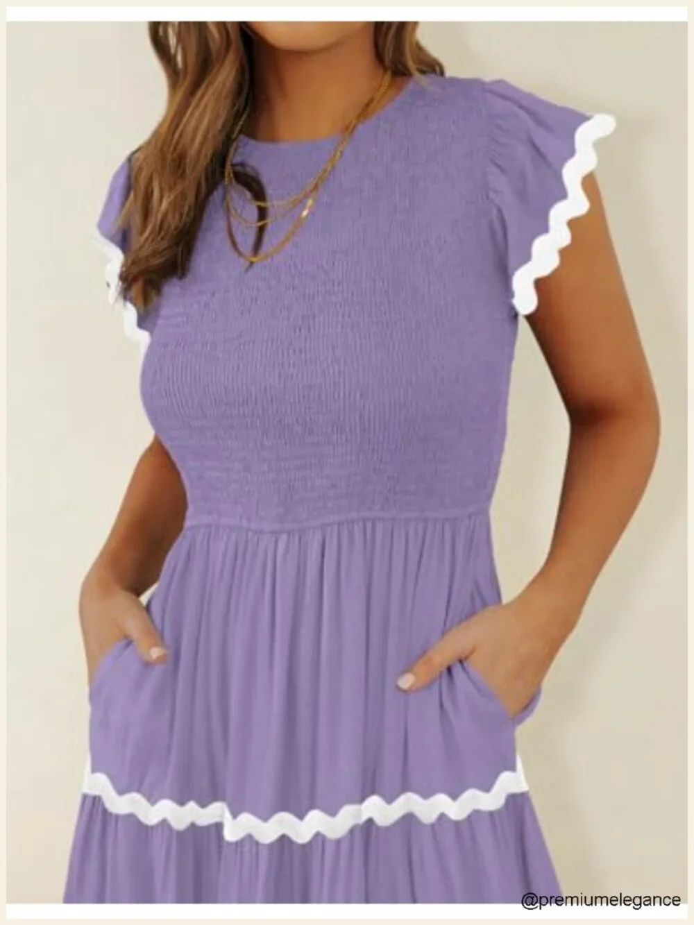 Women's Smocked Flowy Midi Dress, Flutter Short Sleeve Casual